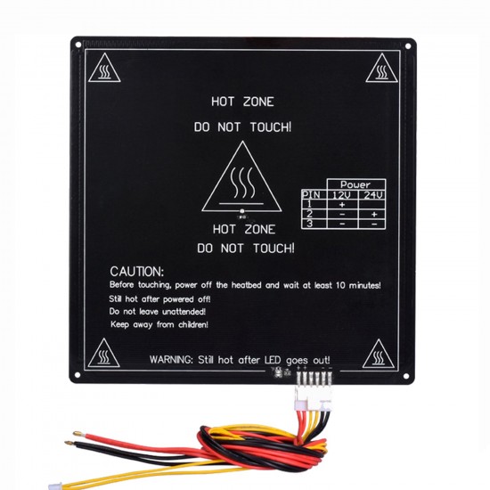 MK3 ALU Cama Caliente 400x400 24V - Con orificios avellanados para cabeza del tornillo y Con conexión preparada