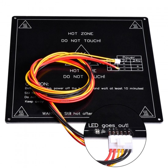 MK3 ALU Hot Bed 400x400mm 24V - With countersunk holes for screw head and With ready connection