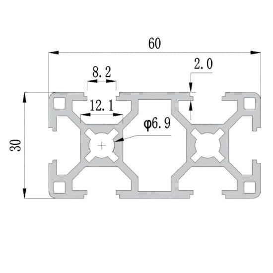 Perfil de aluminio estructural ranurado 3060 - 30 x 60 - longitud 1 metro