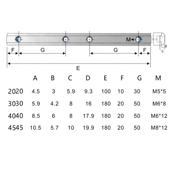 Conector interno en Línea Recta para Perfiles de aluminio 3030 - Orificio M6