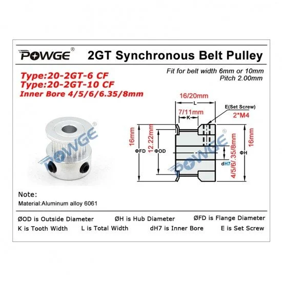 Gt2 pulley outlet dimensions