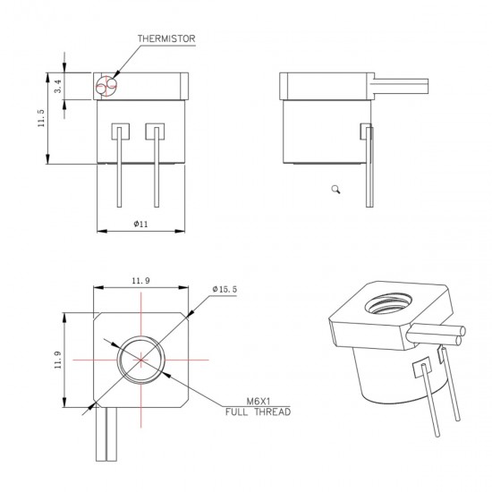 CHC B2950 24V - Ceramic and copper plated heating block - CHC series - thermistor and resistor integrated for 24V