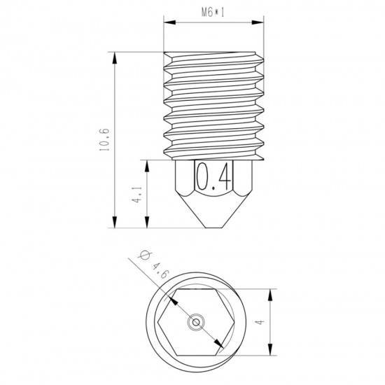 Nozzle - Boquilla de acero endurecido para hotend TZ-V6 para filamento 1.75mm - 0.3mm