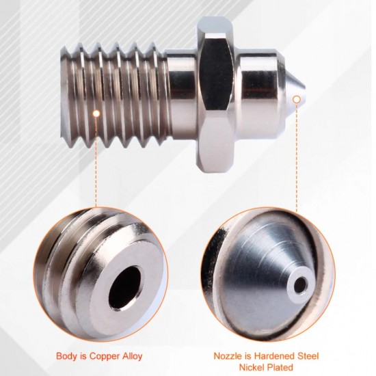 Nozzle - Boquilla ZS cobre platedo y punta acero endurecido - para materiales abrasivos - fibra de carbono - SF -1.75mm - 0.6mm